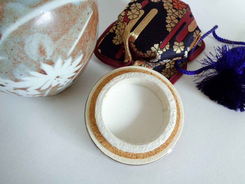 1円 詳細不明 陶器製 蓋つき 茶入れ 茶道具 骨董 西陣織仕覆 箱