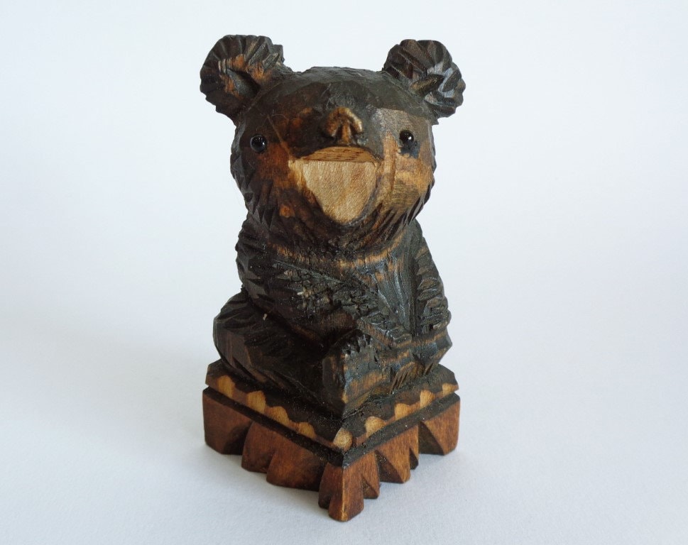 Old Wooden Bear Figure Kibori Kuma Wood Carved Bear, Vintage