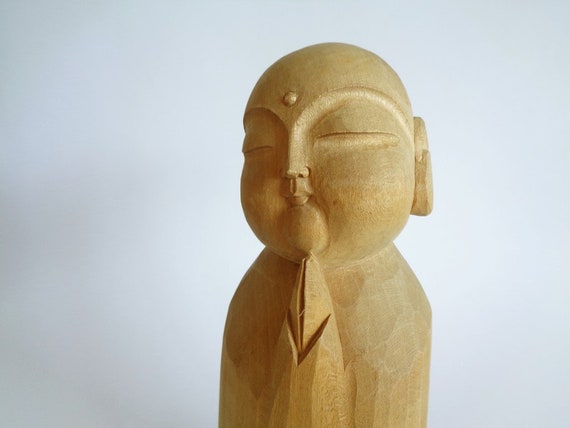 木製地蔵 日本製 幸せのお坊さん おきむー 置物 日本製 手彫り