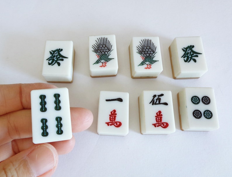 Japanese Mahjong Luxury set Bamboo base tiles Antique kit, wooden case, "Time traces" #BM2 image 6
