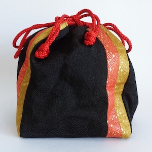Kinchaku pouch, Japanese Chirimen fabric High-quality kimono bag #S7478