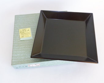 7831# Obon Square tray, Japanese Lacquered wood small Tray for tea ceremony,Handmade Superb lacquerware Black Urushi, Vintage, unused, boxed