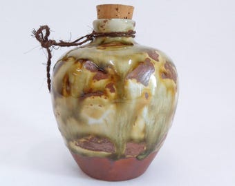Sake bottle Japanese Artistic pottery Handmade Tokkuri , Signed #8503