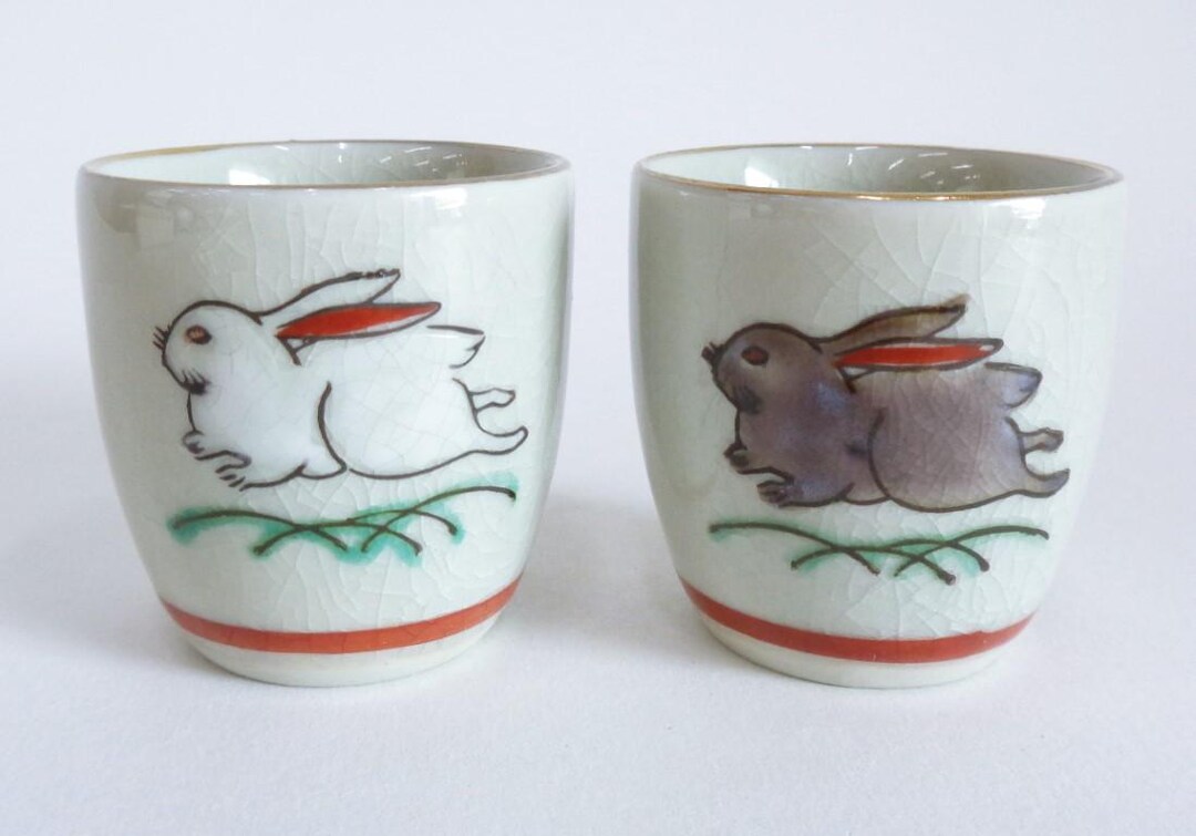 Sake Cups Rabbit-bunny and Tiger Design Japanese Kutani Hand-painted ...