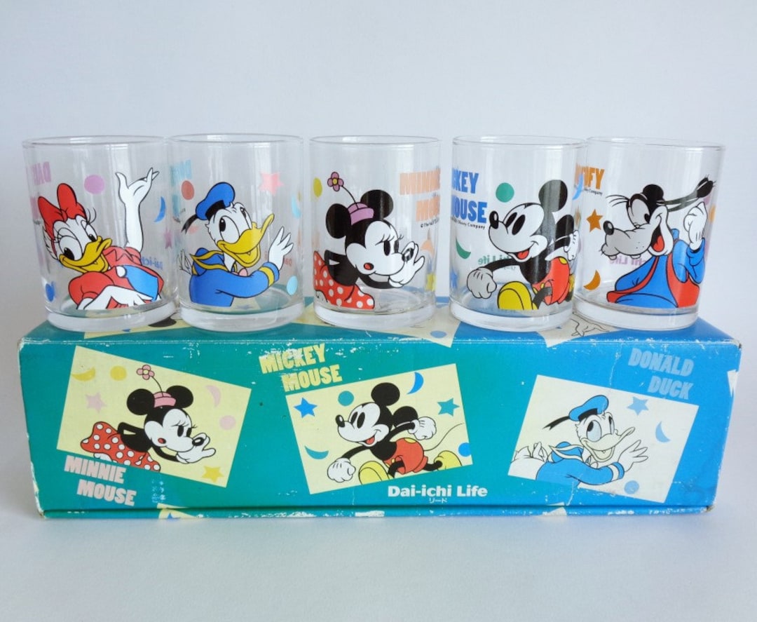 Vintage Disney Drinking Glasses Set Japanese Dai-ichi Life Water  Glasses With Disney Motifs Pattern, Special Set, RARE, Boxed #S5733 