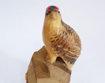 Rock Ptarmigan Bird Hand Carved Birch Wood Japanese Ittobori Wood carving, Signed #8503