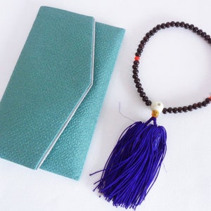 S7267# Buddhist prayer beads or malas with Mala beads silk pouch Set/ Japanese Lacquered wood Buddhist Juzu Prayer beads & Case