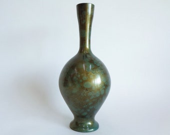 S8264# Takaoka Copper-Bronze Vase/Japanese Color Patinated Long Neck Bronze Vase /Takaoka doki copper alloy Bottle-vase, marked