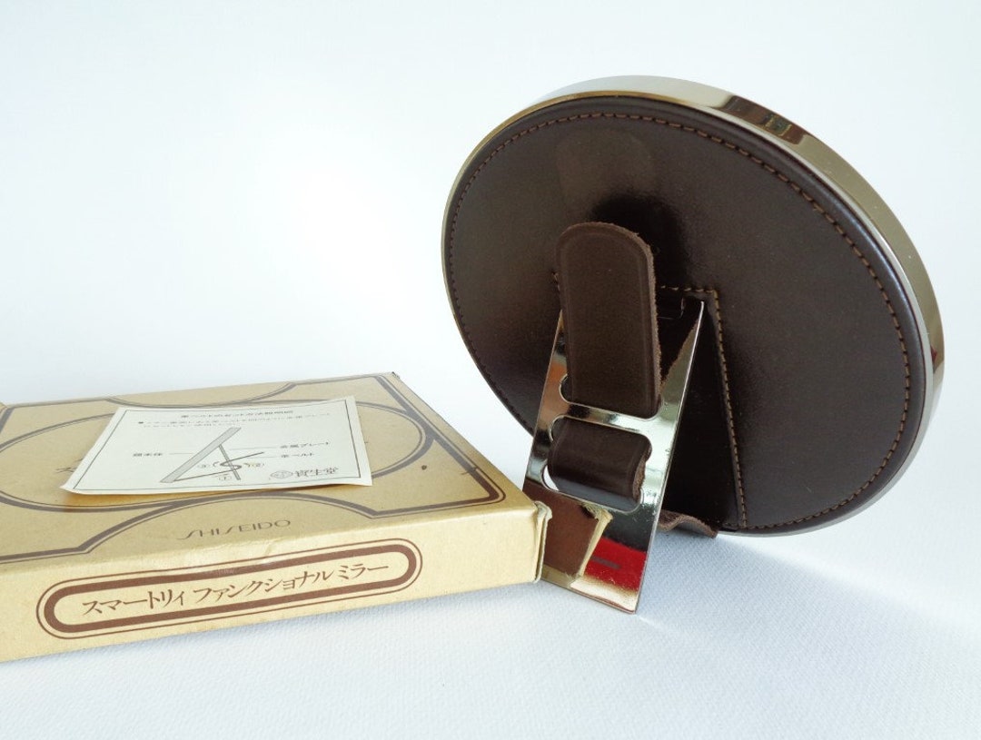Shiseido Makeup Mirror Japanese Polished Steel & Leather Personal