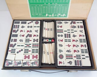 Japanese Mahjong set Vintage Riichi Mah-Jong full kit in case, "Time traces" #BM2