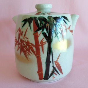 Bule Kutani Kyusu padrão de bambu, cerâmica artística japonesa Kutani-yaki vintage pintada à mão bule não utilizadoYokode no kyusu, 861 #