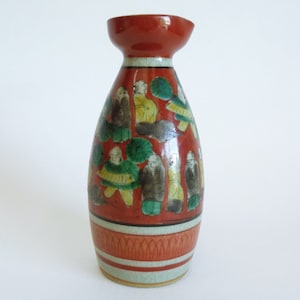 Old Kutani Tokkuri Sake Server &quot;Thousand faces of Japan&quot;,Antique Japanese Hand made Flask images of people Japan&#39;s Edo period,HAS CHIP #7289