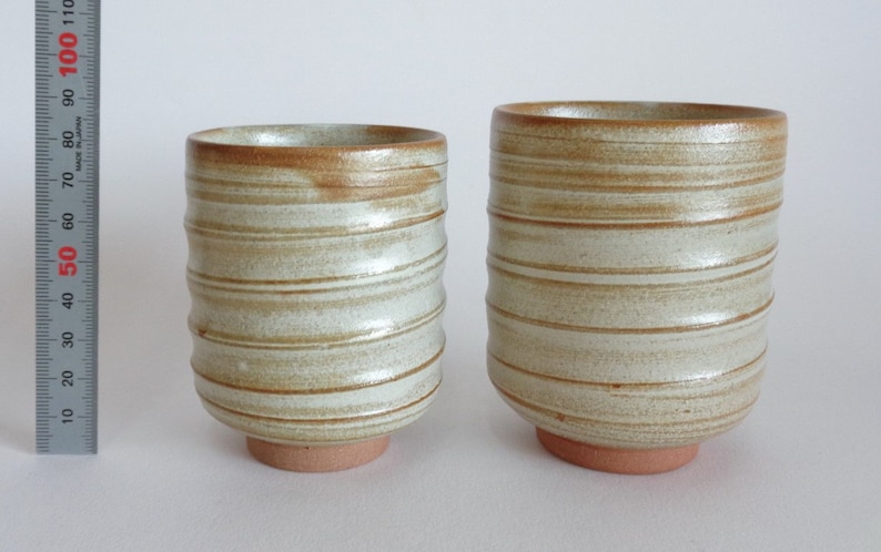 S1928 Meoto Yunomi Kyo-yaki Tea cups pair Japanese Kyoto Artistic pottery Chawan tea cup set 2Original box,Marked