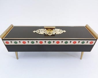 Jewelry box with mirror on the lid Japanese Kanebo metal casket, Vintage, boxed #8504