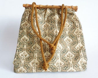 Japanese handbag Art textile Luxury pouch with bamboo inserts Vintage Kimono bag #S7239