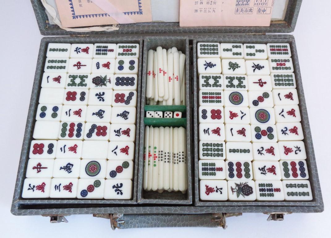 Old Mahjong Luxury set Bamboo base on tiles, Very Vintage Japanese MahJong game full set in wooden case, "Time traces" #BM1