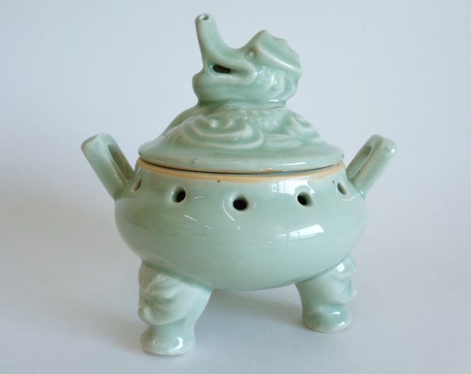 Old Celadon Incense Burner With Kirin Head/japanese Vintage Etsy
