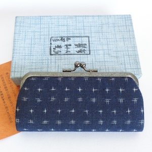 Hamaguchi Kiss-Lock Purse Japanese Indigo dyeing Aizome cotton , Handmade, box document #8347