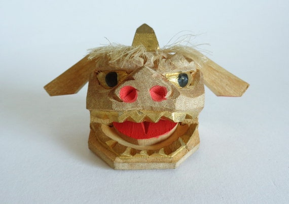 Okinawa Shi Shi Lion Dog Head Wood Carving Statuette Okimono Etsy