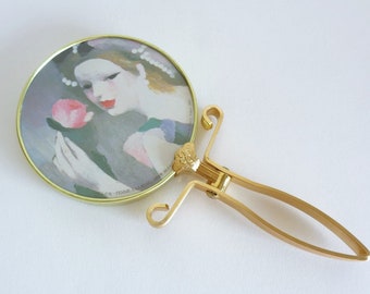 Miroir à main japonais en métal 8286 « Femme à la rose (1930) par Marie Laurencin », miroir pliant de collection dans son emballage d'origine