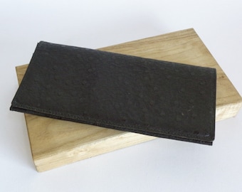 Portefeuille en peau d'autruche S8277#, Sac de luxe en cuir naturel avec fermeture éclair YKK dans une boîte en bois, état vintage, Fabriqué à la main au Japon