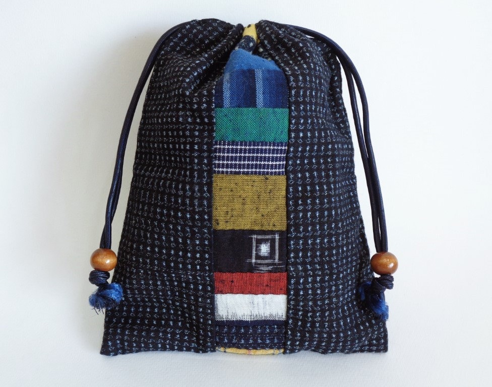 S7528# Boro Kinchaku Pouch, Japanese Indigo Dyed Handmade