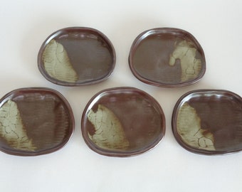 Platos de postre Lote de 5 piezas/Platos de té hechos a mano de cerámica artística japonesa, firmados #S2524