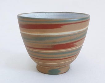 Gyokuro teacup Japanese Nerikomi Tokoname Multi-Colored Artistic Ceramic, Handmade, Marked-Signed  #8503