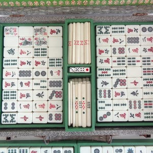 Japanese Mahjong Luxury set Bamboo base tiles Antique kit, wooden case, "Time traces" #BM2 image 4