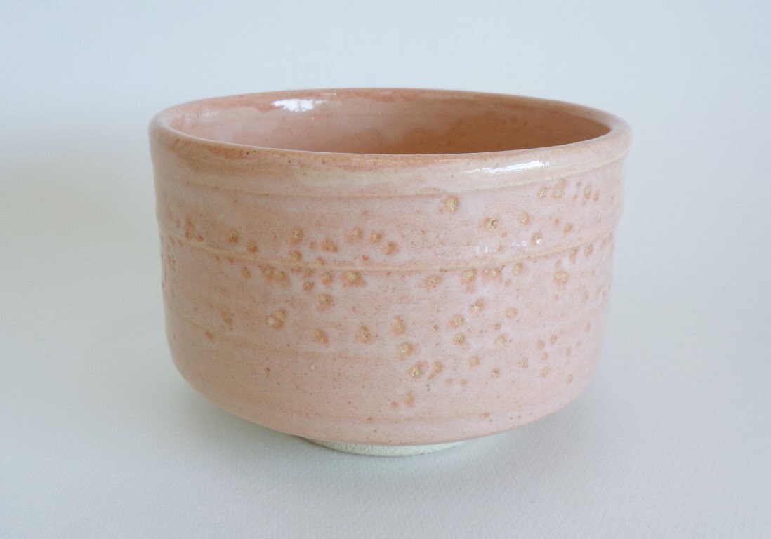 Authentic Japanese Matcha Bowl (Chawan) - 4.65" Dusky Pink Mino Ware Pottery, Handcrafted In Japan