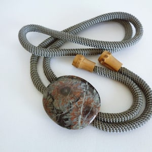 Bolo tie with  Natural Gemstone Cabochon Japanese Vintage Bolo tie necklace Crystal Quartz Stone Shoestring Necktie #S6104