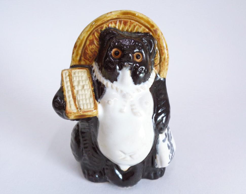 TANUKI With Abacus Japanese Shigaraki Stoneware Statuette Handmade