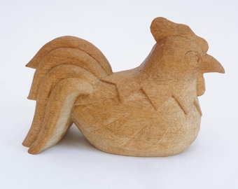 Old Rooster - Chicken wooden doll Japanese Hand carved Okimono Ornament Antique statuette #8470