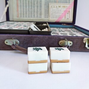 Japanese Mahjong Luxury set Bamboo base tiles Antique kit, wooden case, "Time traces" #BM2 image 8