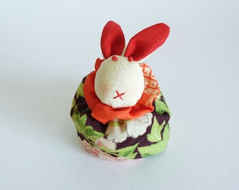 Rabbit Bunny Hare Doll-Okimono ornament, Japanese Chirimen-Zaiku craft Hand made small doll covered by Chirimen silk Decorative doll #8399