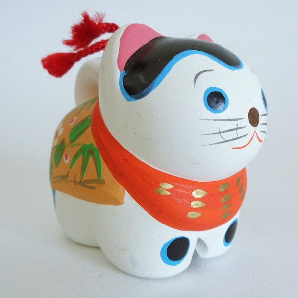 S6641 # campana Dorei Inu Hariko perro campana de arcilla japonesa ornamento okimono, en caja (pequeño daño, ver foto)