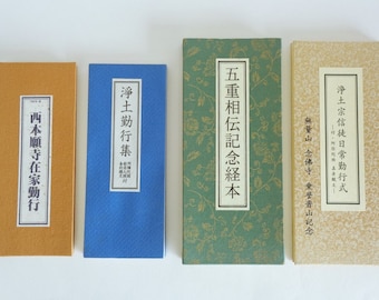 Orihon folding Buddhist books Group-of-4, Japanese Buddhism vintage Accordion books #5704