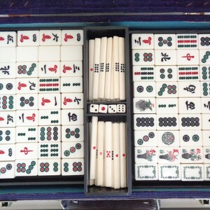 Japanese Mahjong Luxury set Bamboo base tiles Antique kit, wooden case, "Time traces" #BM2 image 4