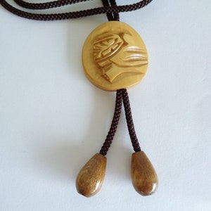 Ainu Bolo tie ,Handmade Japanese Hokkaido Ainu wood carving Bolo tie necklace / Shoestring Necktie #S5827