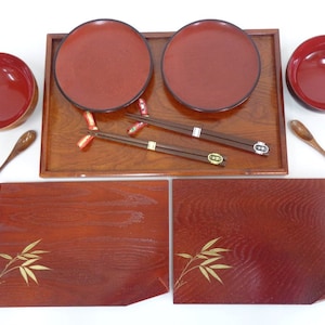 Japanese wooden lacquerware Group of 11 items. Note : 2 Chopsticks rest is not wooden, Vintage Unused #S5801