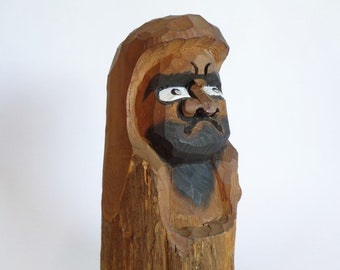 Antique Daruma wooden sculpture Old Japanese Mingei folk craft Hand carved wooden Okimono ornament Meiji era, Signed by Master #S7202