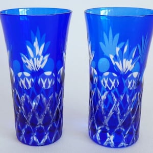 Japanese Edo Kiriko glass Tumbler ,Pair of Vintage Beer-Sake Glasses #S6643