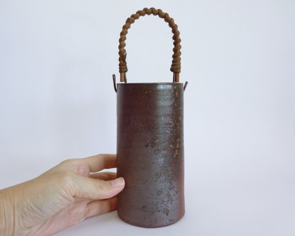 Bizen Flower Basket-vase ,japanese Marked Wood Fired Bizen Flower Basket-vase ,japanese Marked Wood Fired