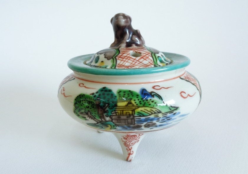 陶器の香炉 九谷焼香炉、ヴィンテージ日本製ハンドメイド陶器香炉仏壇アクセサリー