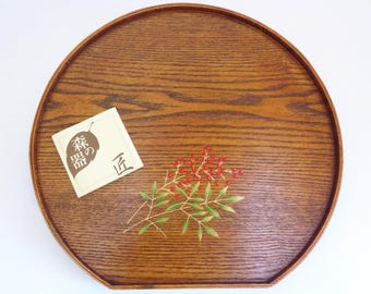 Obon wooden tray Japanese Yamanaka Handmade Urushi lacquerware with Maki-e, Unused, Document #8504