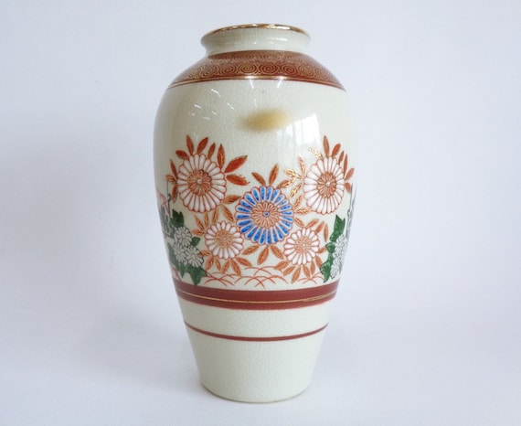 九谷焼 芸術的陶器 手描き花瓶、日本九谷焼 ヴィンテージフラワー
