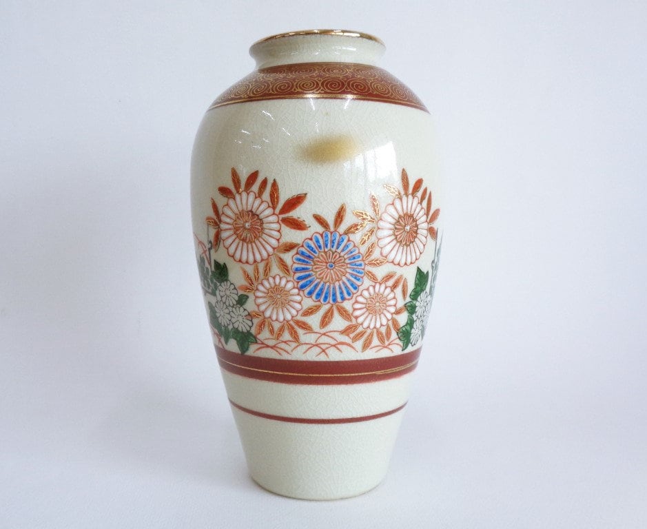 九谷焼 芸術的陶器 手描き花瓶、日本九谷焼 ヴィンテージフラワー