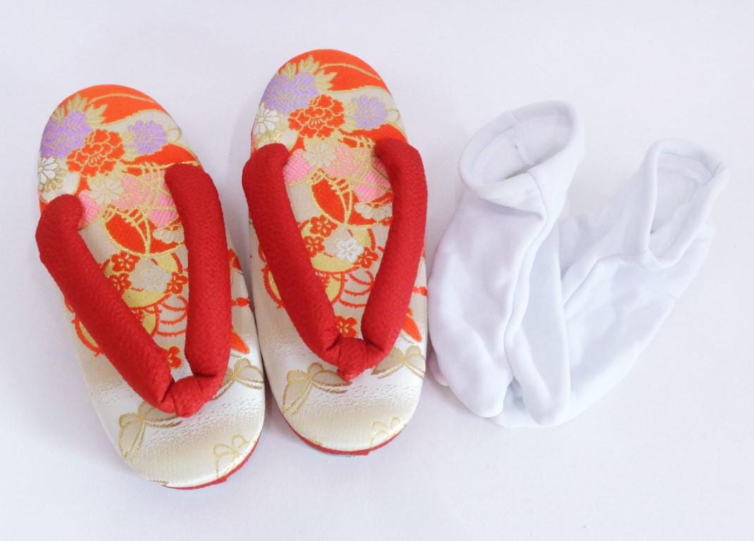 Girl's Zori Sandals (16.5 Cm) & Tabi Socks Japanese Kimono