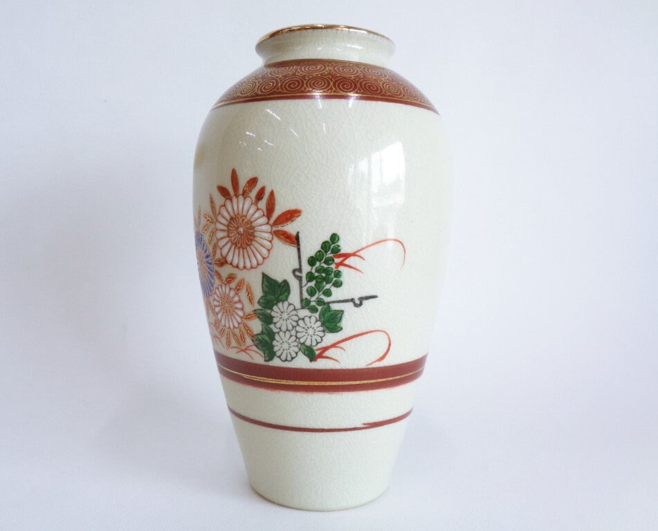 九谷焼・伝統的な手描き陶器花瓶 九谷焼 芸術的陶器 手描き花瓶、日本九谷焼 ヴィンテージフラワー