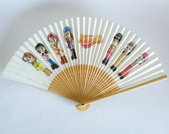 Hand fan Sensu "Girls" design, Vintage Japanese Paper & Bamboo folding fan, foldable hand-fan #S8401